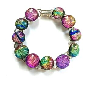 6 1/2" Dichroic Fused Glass Link Bracelet
